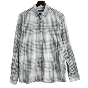 32 Bar Blues Mens Plaid Button Down Shirt Gray Cotton - M